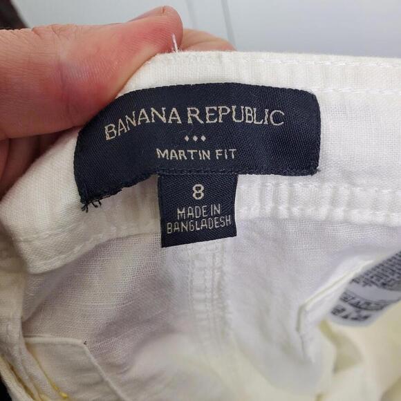 Banana Republic Pants Women 8 Martin Fit Linen Blend Cropped Cargo White - Picture 10 of 12